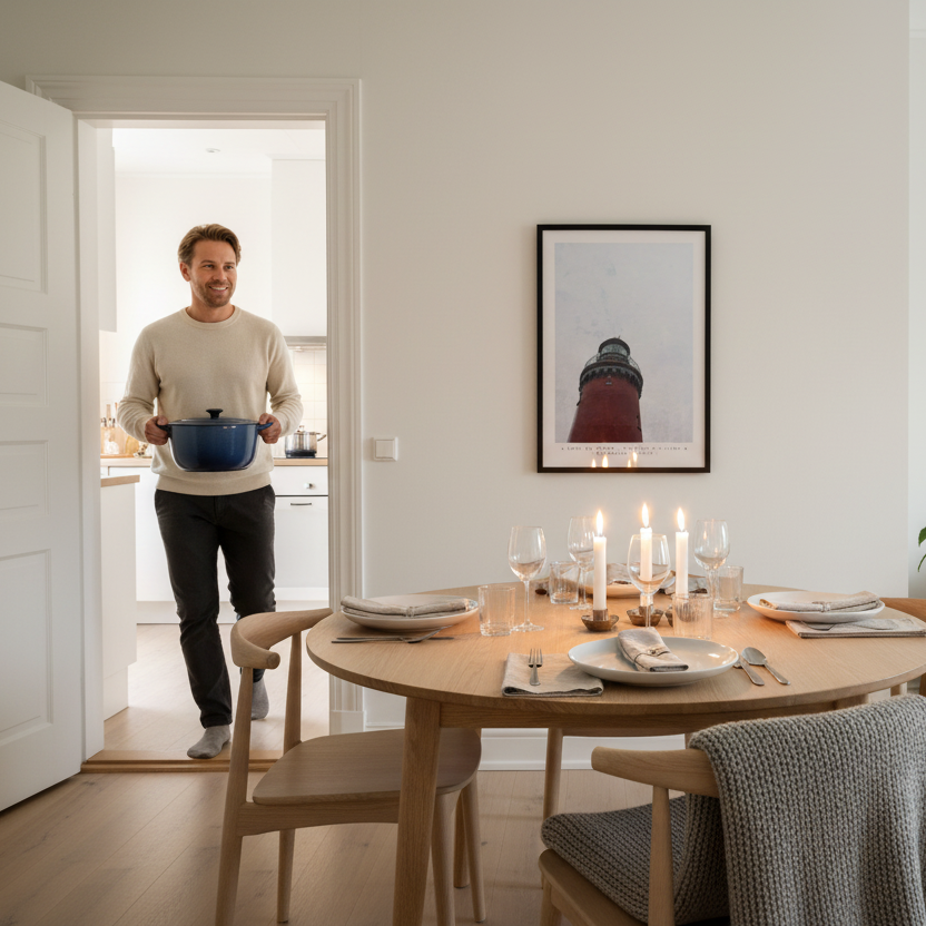 Bovbjerg Fyrtårn i en stue hvor maden bliver serveret