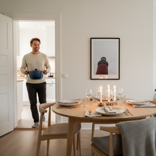 Bovbjerg Fyrtårn i en stue hvor maden bliver serveret